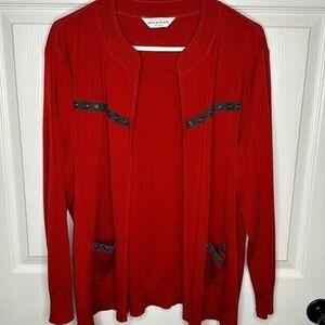 Exclusively Misook Woman Red Open Front Cardigan size XL Valentine